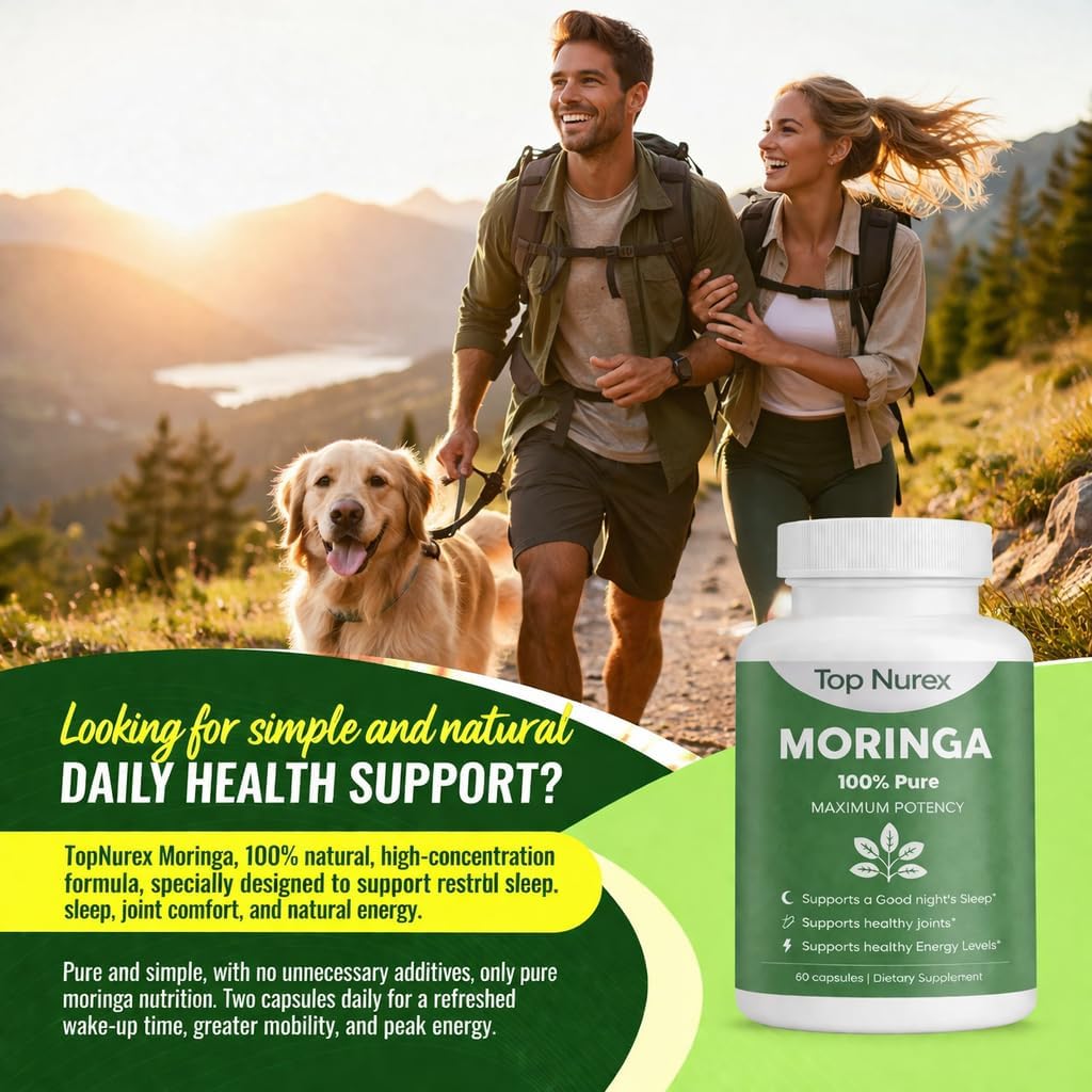 Moringa Capsules - Natural Green Superfood Supplement for Sustained Energy, Immune Support & Digestive Wellness - Non-GMO, Vegan, 60Ct