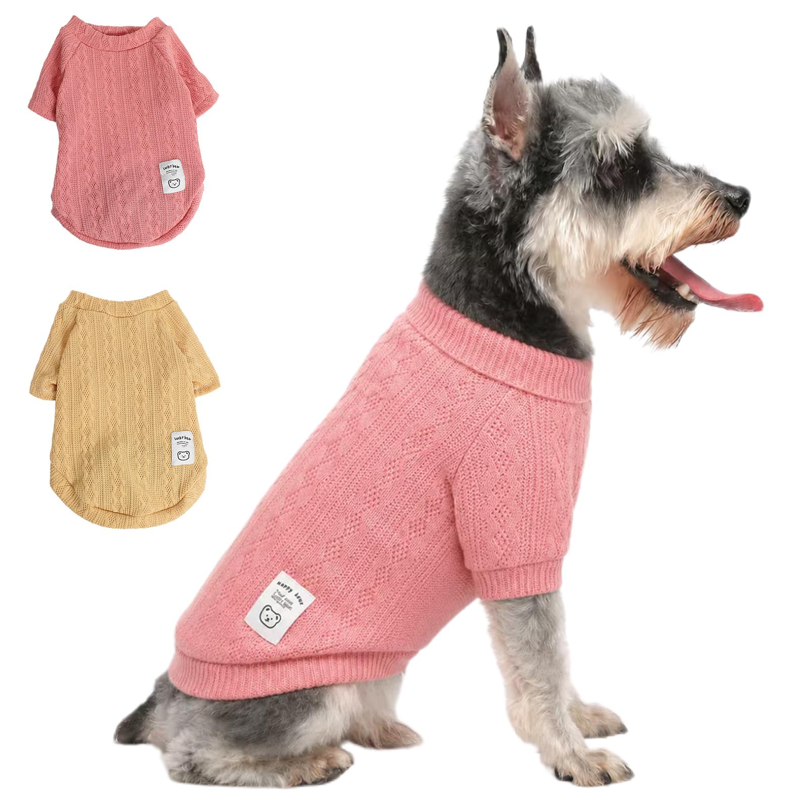 2PCS Dog Jumpers Knit Puppy Sweater Cozy Pet Clothes for Small Medium Dog Cat Autumn Outfit (Pink+Yellow, S)