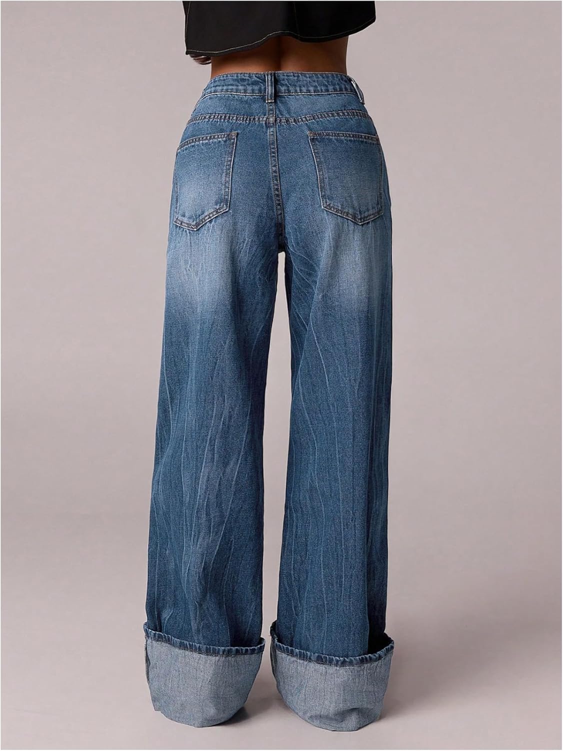 Floerns Women's Casual Baggy Jeans Mid Rise Wide Straight Leg Denim Pants with Pocket