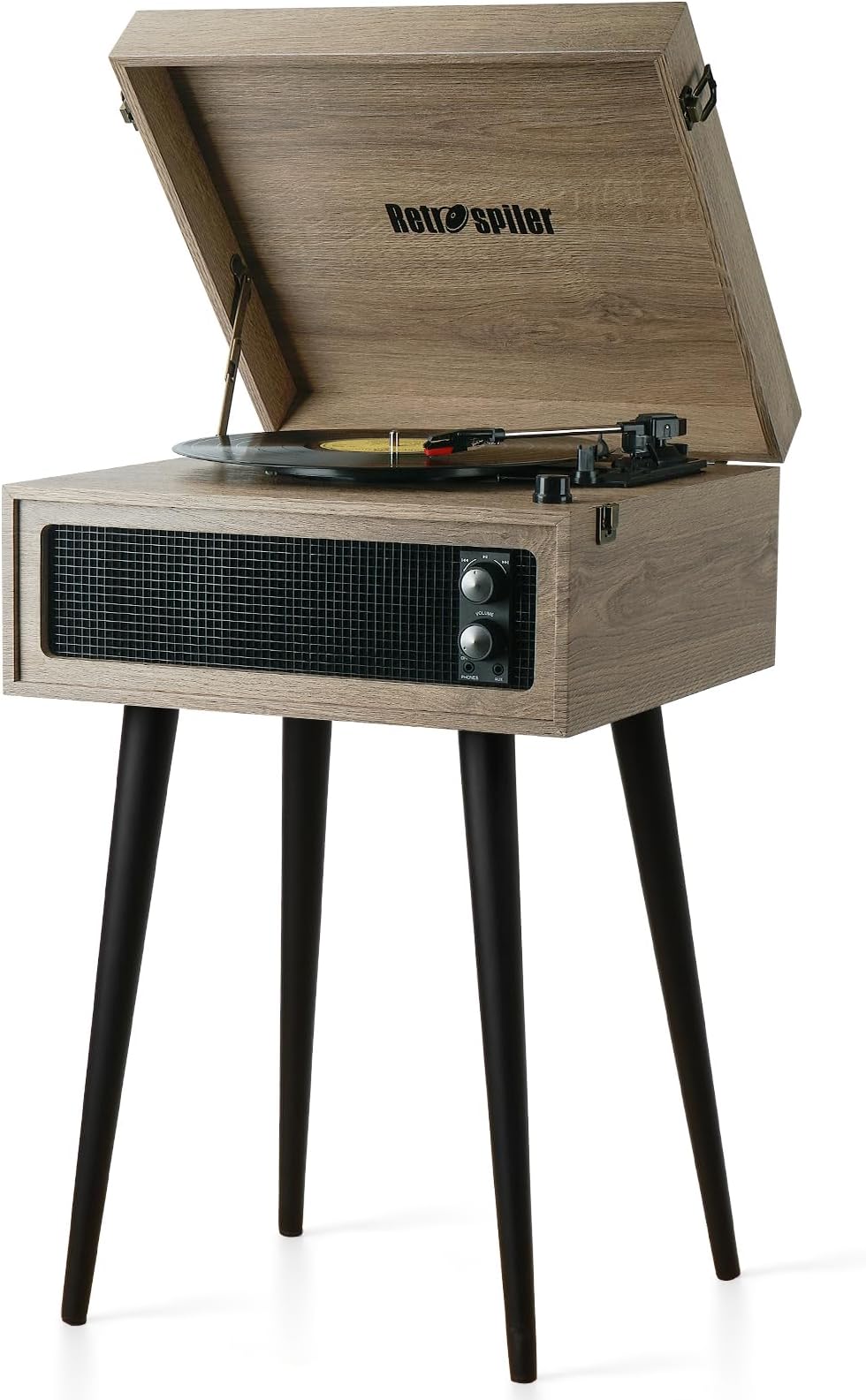 3 Speed Turntable, Bluetooth Record Player with Built-in Speakers and Removable Legs, USB Playback & Vinyl USB Recorder, Oatmeal