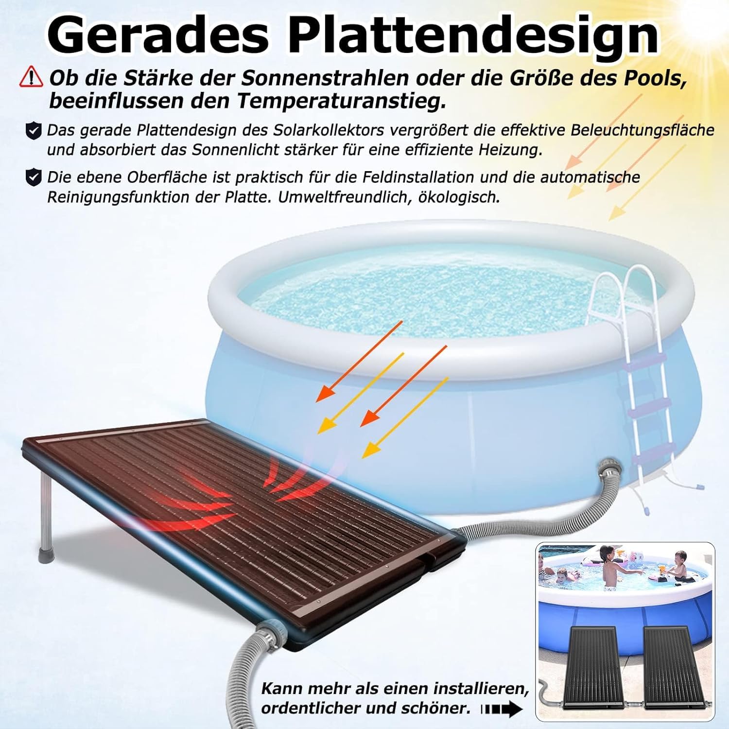 ACXIN Solarne ogrzewanie basenowe 66 x 111,5 cm, kolektor solarny do ogrodu, solarny system grzewczy do basenu i prysznica, odporny na promieniowanie UV, wydajne pochłanianie ciepła, łatwy montaż do