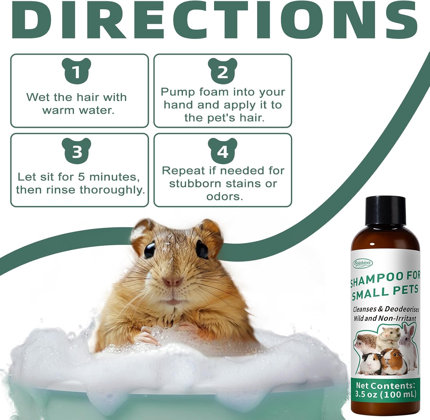 Guinea Pig Shampoo 3.5 oz - Gentle Shampoo for Small Pets Including Ferrets, Rabbits, Hedgehogs, Hamsters & Sugar Gliders - Hypoallergenic, Fragrance-Free, Soothes Itchy Skin & Removes Odors image 5