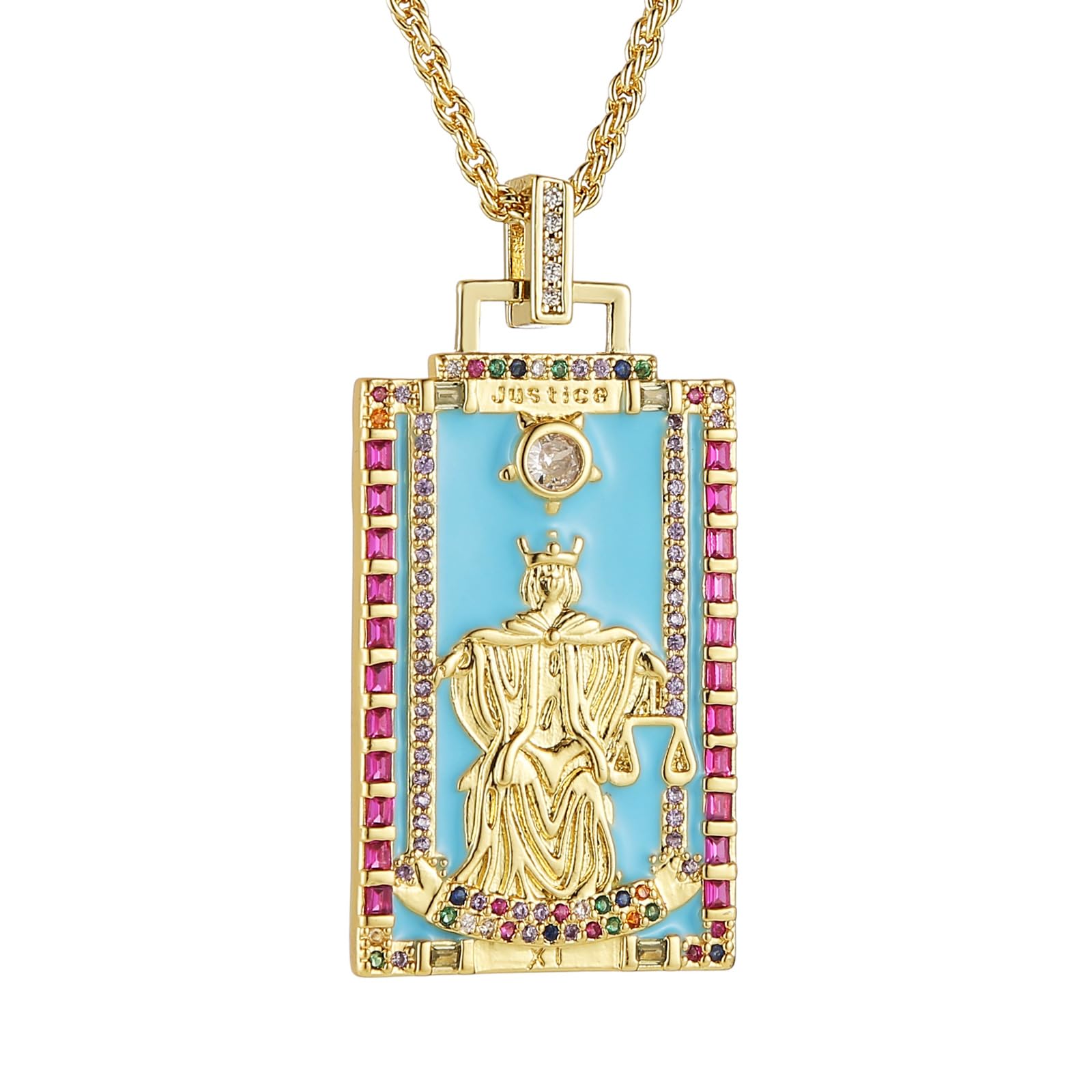 Tarot Cards Necklace for Women Dainty 14K Gold Plated Cubic Zirconia Fortune Telling Magic Card Pendant Jewelry Gift