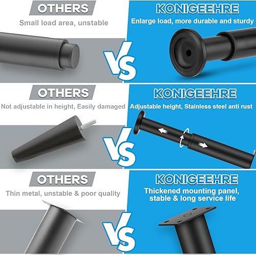 Miniatura 3 de 4 patas ajustables de metal mejoradas para muebles de 7 a 11.8 pulgadas, extensión de patas de gabinete resistentes para