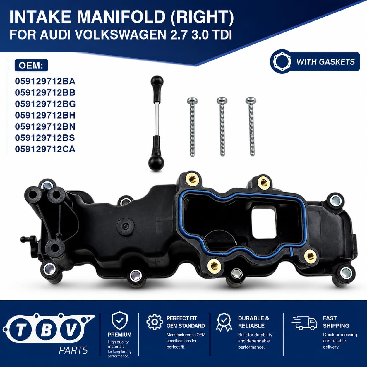 Collettore di Aspirazione con Guarnizioni per 2.7 TDI e 3.0 TDI V6 Diesel | Compatibile con OEM 059129712BA 059129712BB 059129712BG 059129712BH 059129712BN 059129712BS 059129712CA