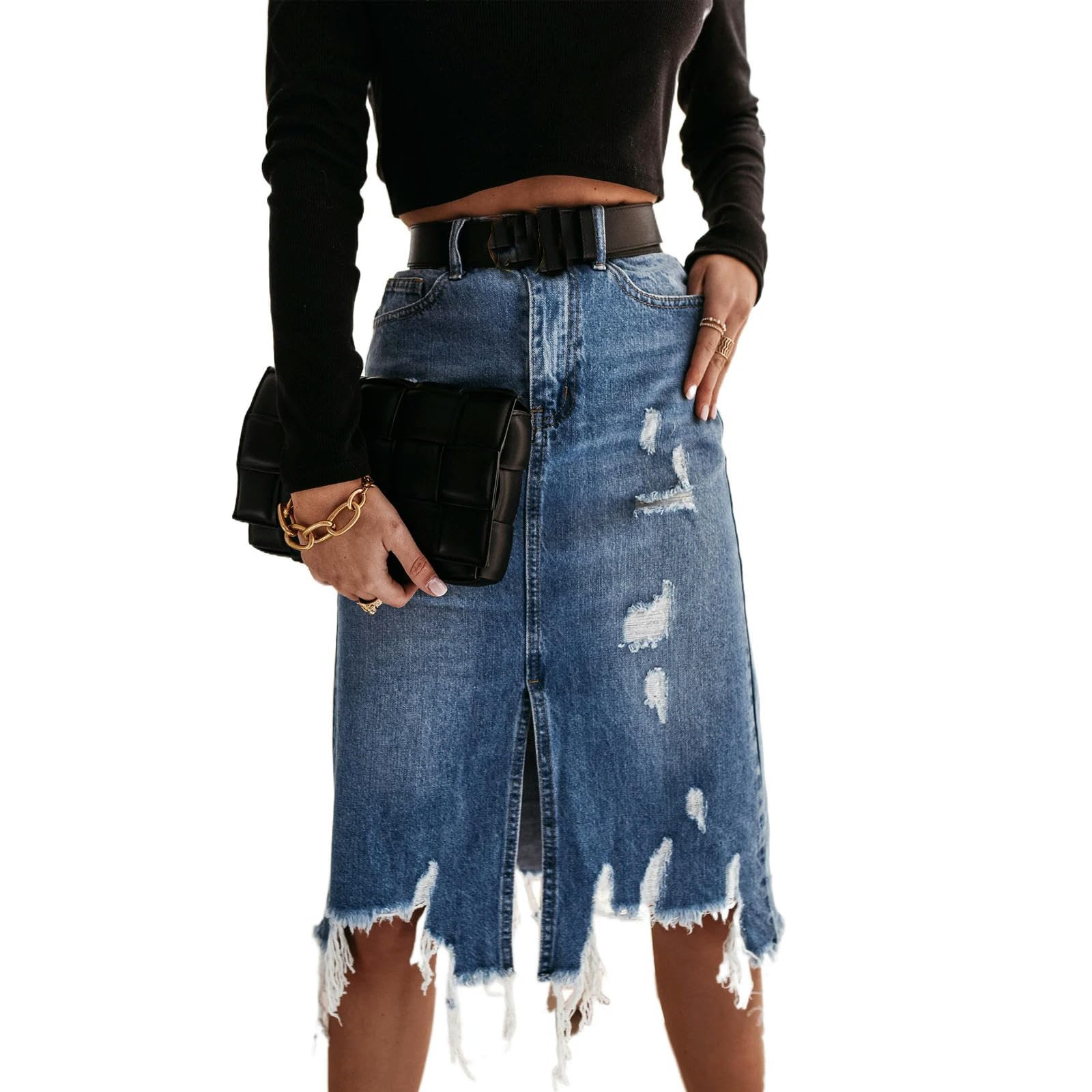 Jupe mi-longue en jean femmes pour vos sorties décontractées et week-ends