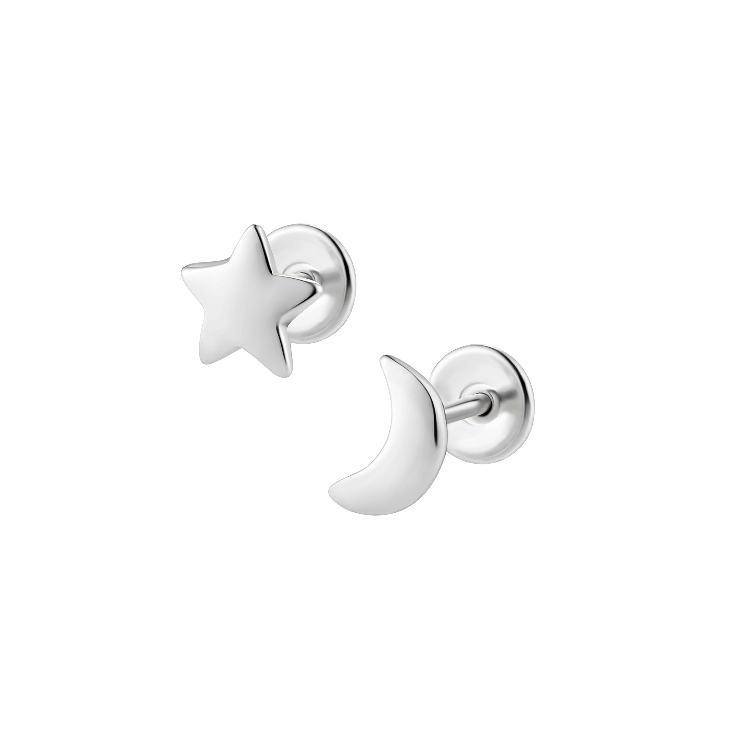 Pendientes de plata de ley estrella luna niñas hipoalergénicos 6