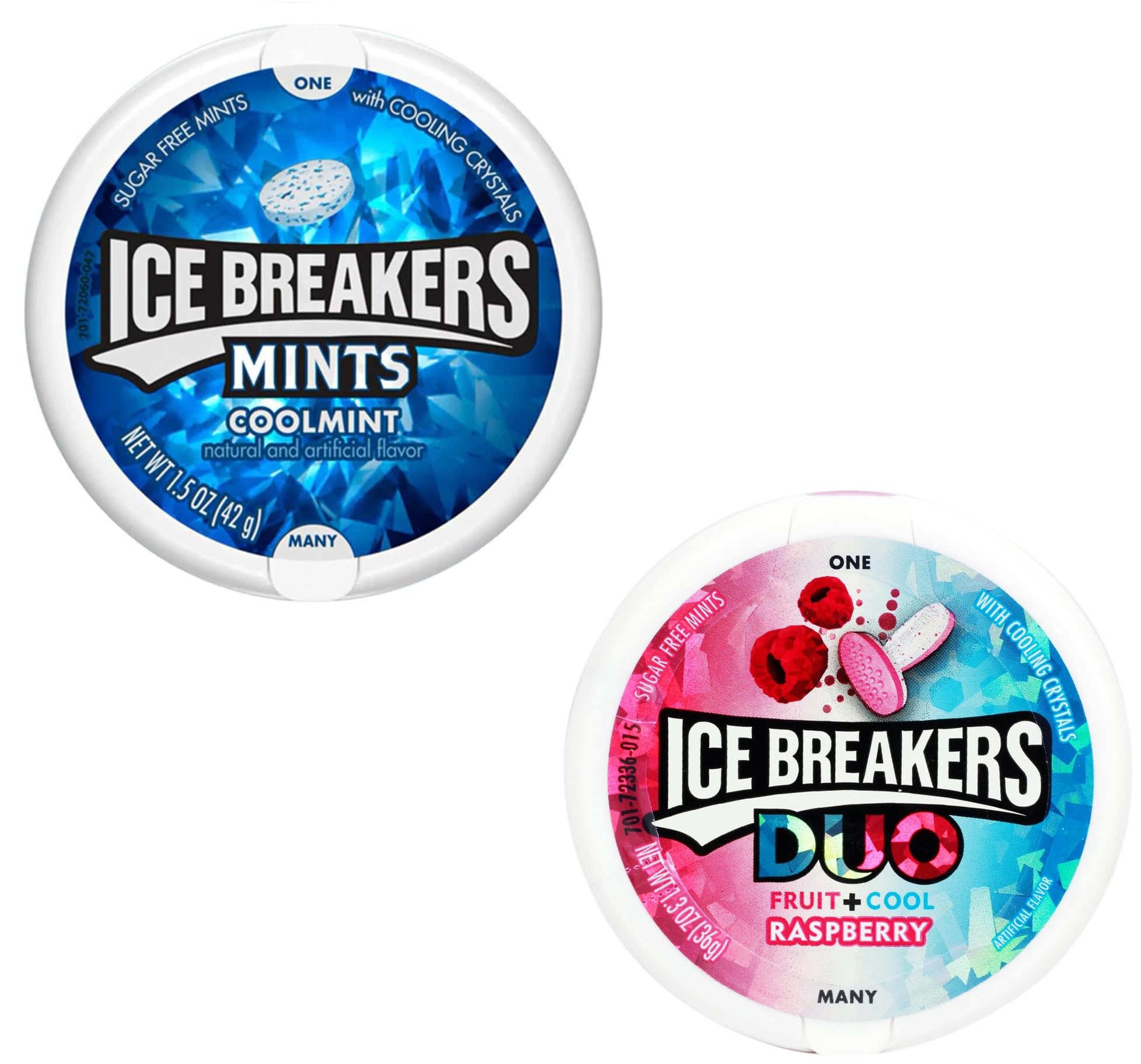 Ice Breakers Mints Coolmint 42 G,Sugar Free Mints With Cooling Crystals And Ice Breakers Duo Fruit + Cool Raspberry 36 G,Sugar Free Mints With Cooling Crystals