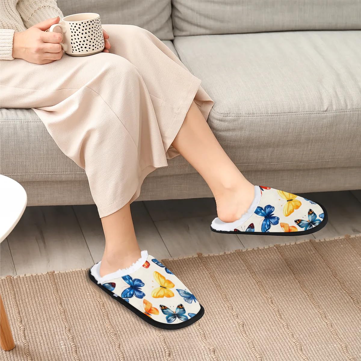 Hsnar Animal Butterfly Print Slippers for Women Soft Non-Slip Indoor Slippers Home Slippers for Bedroom Hotel Travel Spa, M