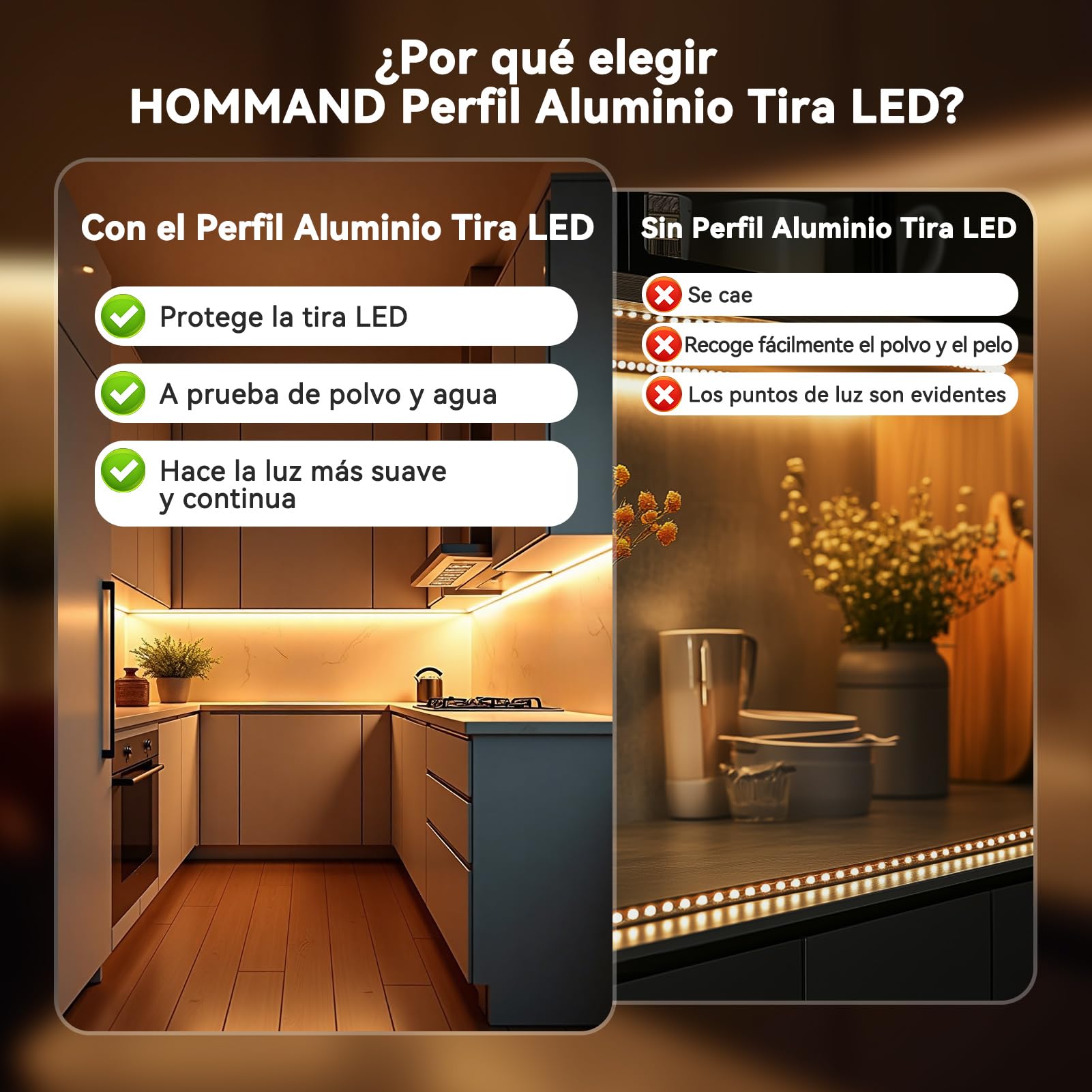 HOMMAND Perfil Aluminio Tira LED, 10 Pack 1m Perfil de Aluminio para LED Forma de U Altura añadida, Canal de aluminio LED, con Conector de Esquina, Adhesivo, Tapas finales, Clips de Montaje