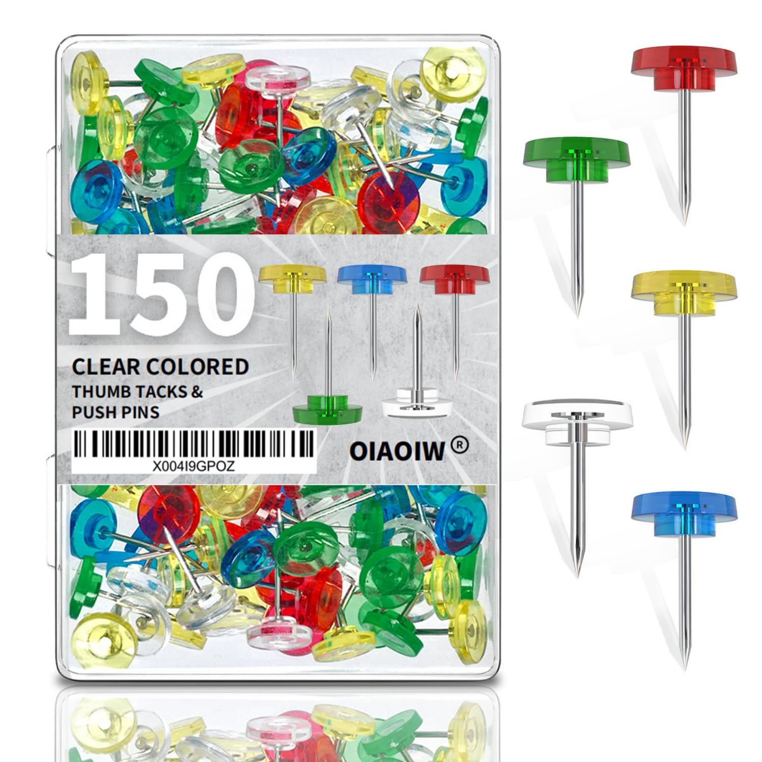 150 chinchetas planas de colores transparentes para pared, chinchetas planas para tablón de anuncios, caja de sombra, chinchetas para tablero de corcho
