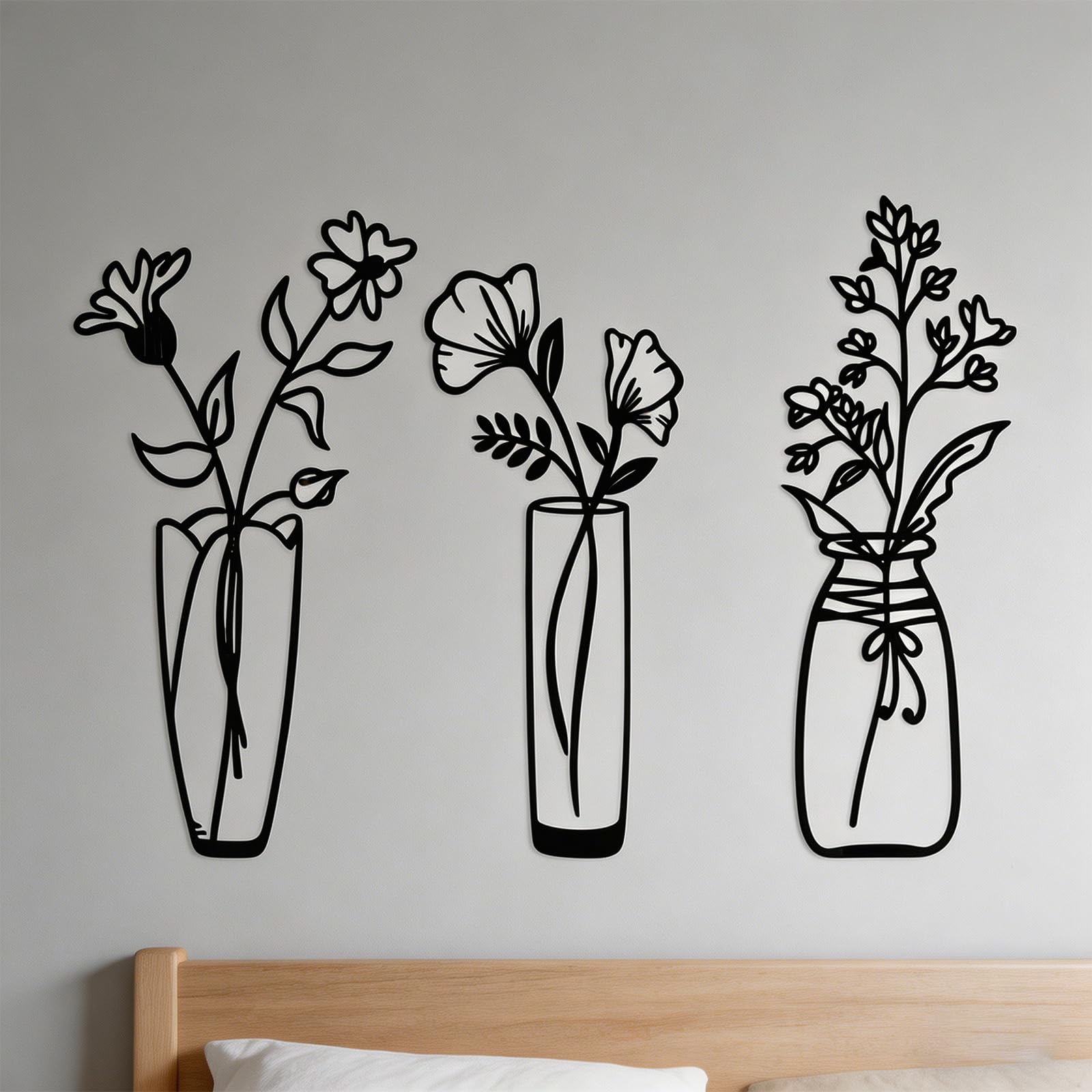 shankou 3D Black Floral Wall Stickers - Set of 3 Modern Acrylic Self-Adhesive Decor for Living Room, Bedroom, Apartment - Easy to Install Home Decor