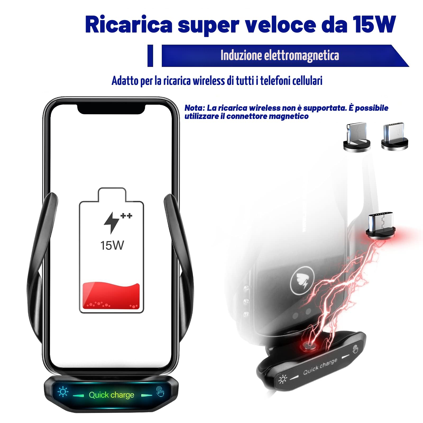 15W Qi Caricatore Wireless Auto,Auto-Bloccaggio Supporto Telefono Auto, Ricarica Wireless Auto per iPhone,Supporto Smartphone per Samsung e Altri…