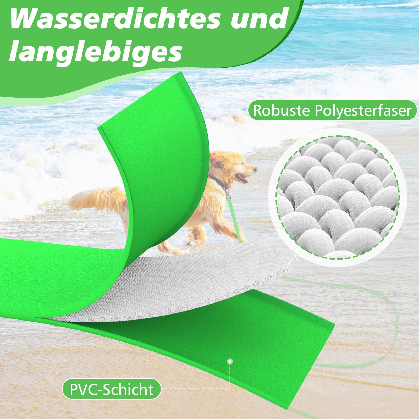 XXBEN Guinzaglio impermeabile, 10 m, gommato, moschettone, guinzaglio da corsa, taglia media, resistente, cinturino da polso