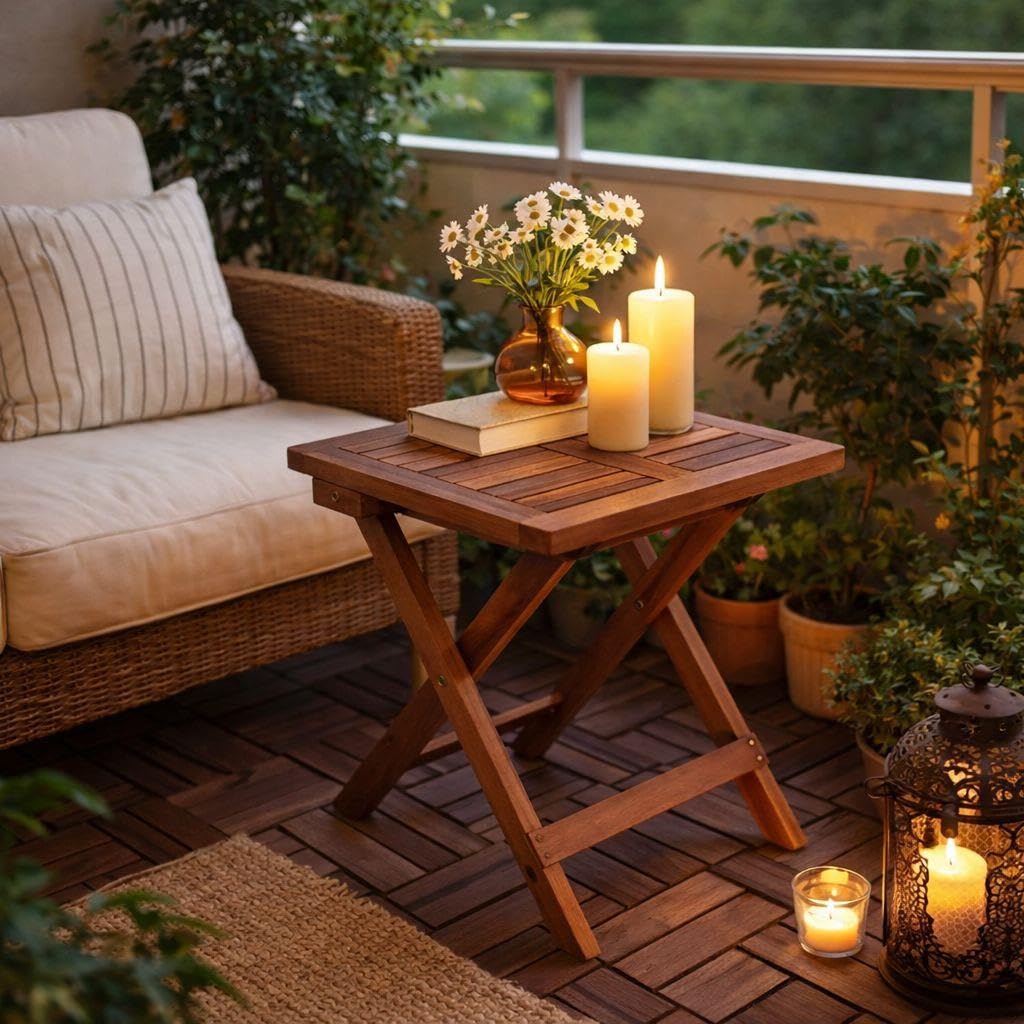 Table d'appoint en bois d'acacia pliante 40 x 40 cm