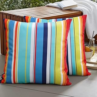 18x18 Inch Colorful Stripe Throw Pillow Covers Case Pillowcase Outdoor Waterproof for Patio Furniture Sunbrella Outside Se...
