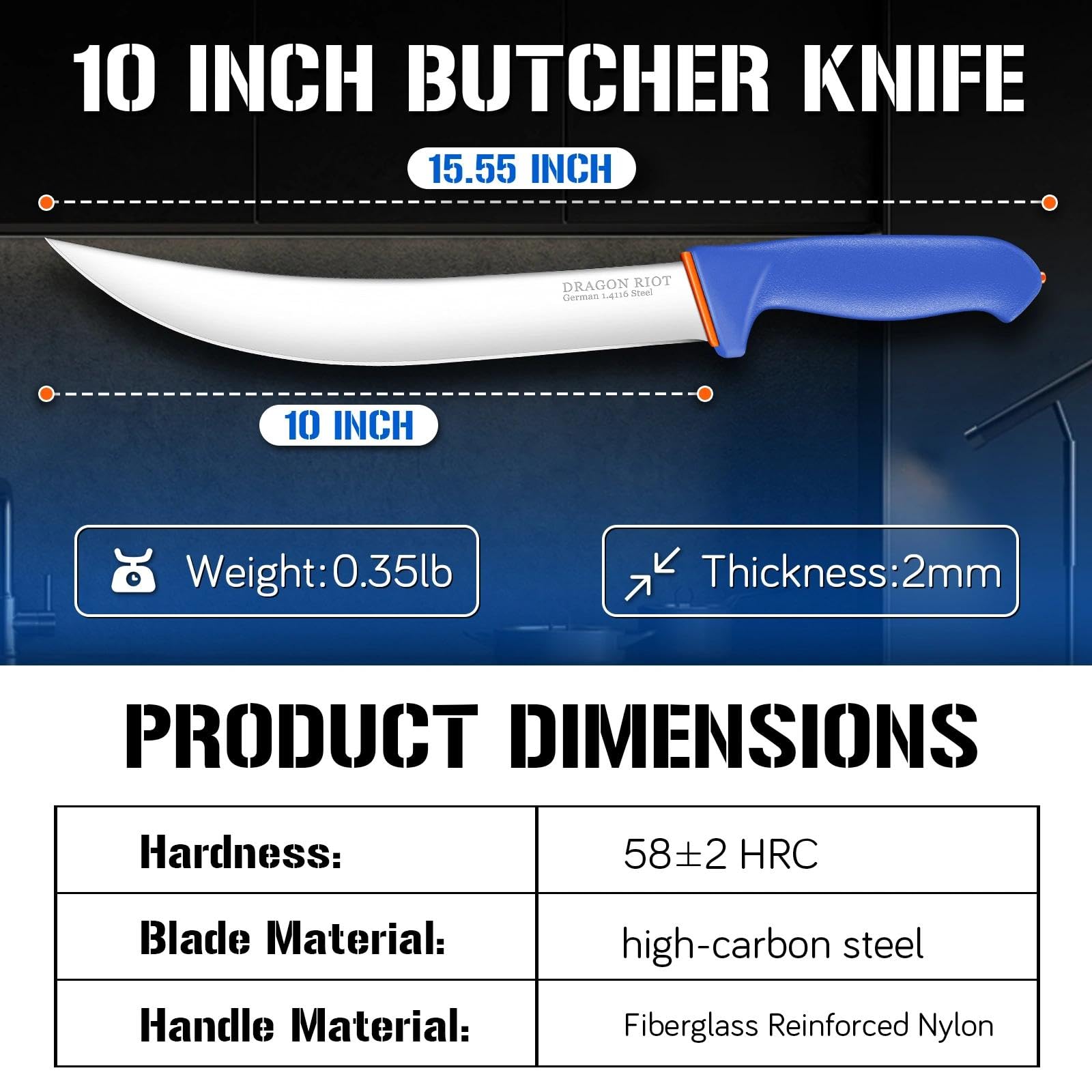 DRAGON RIOT 10 Inch Butcher Breaking Knife, High Carbon Stainless Steel — Amazon image 7