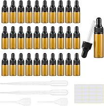 Pinkswan 30 Pcs Brown Glass Dropper Bottles 3ml Mini Refillable Dropper Bottles for Essential Oils, Fragrance Oils, Aromatherapy, Massage