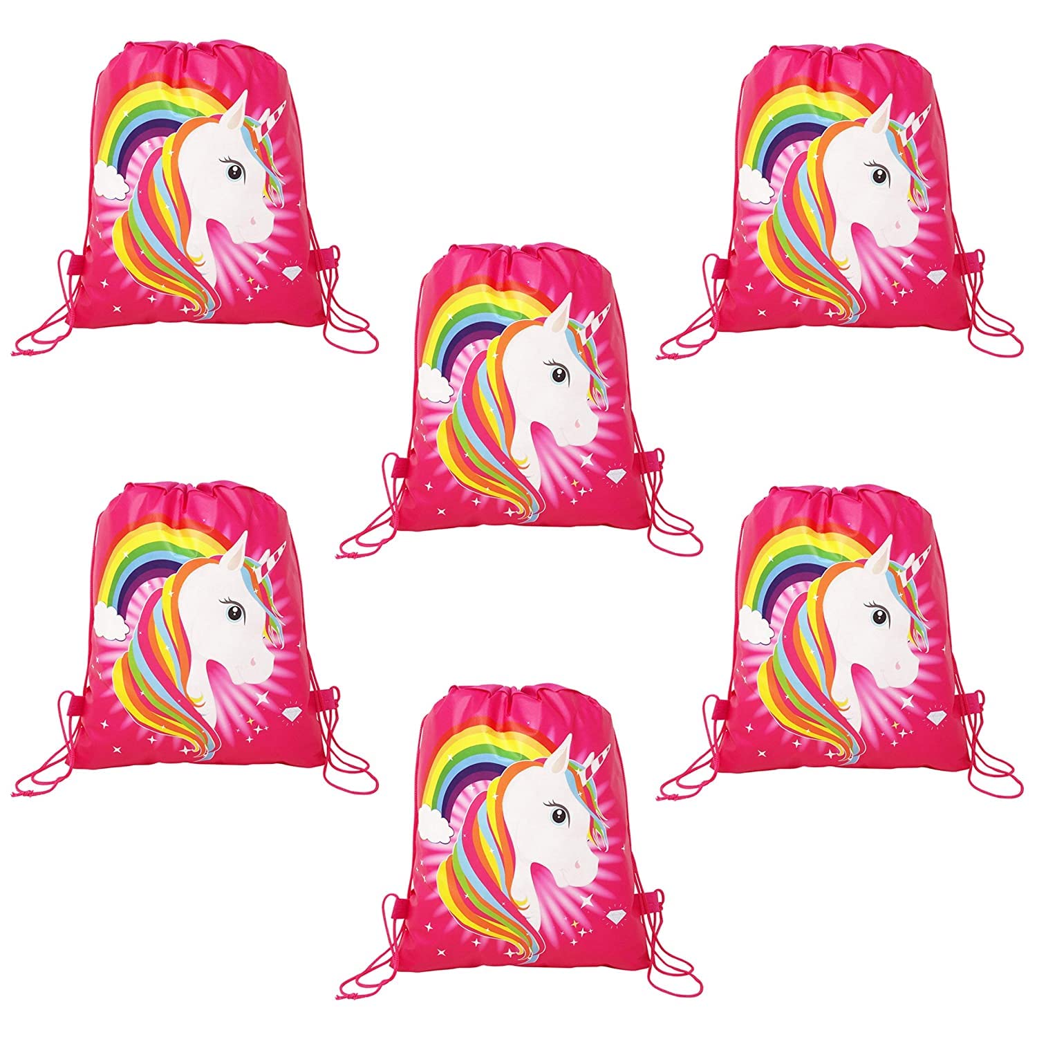 Neel® Girls Party Birthday Gift Non-Woven Cute Unicorn Print Drawstring Backpack Bag Haversack Bags for Kids Birthday Return Gift Set Party Favour Gift Set for Girls Storage Bag for Girls (6 PIECE)-image-1