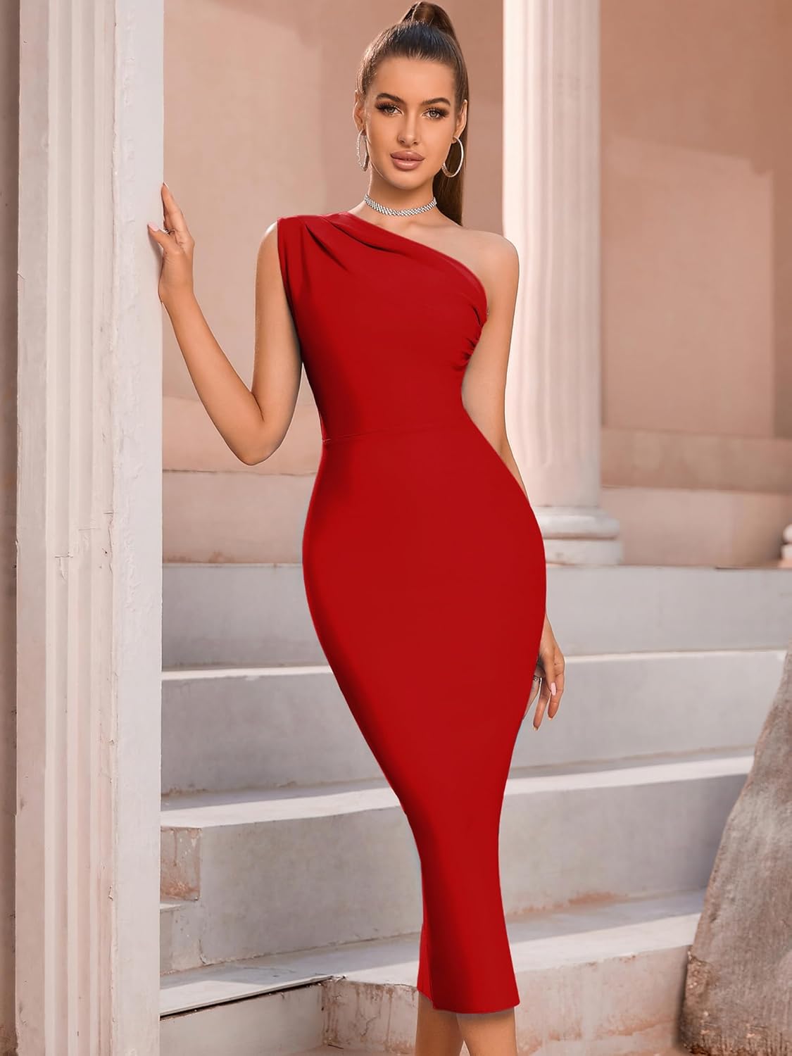Formal Dress for Women Wedding Guest Cocktail Night Out Evening Party Sexy One Shoulder Bandage Bodycon Maxi Dress Outfits - Image 5