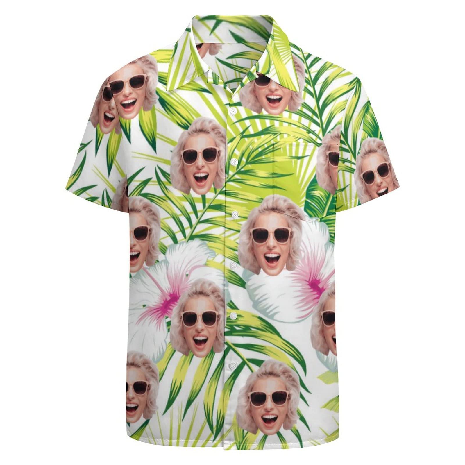 Custom Face Mens Hawaiian Shirt Personalized Photo Shirts Beach Tropical Shirt for Men Casual Summer Floral Shirts