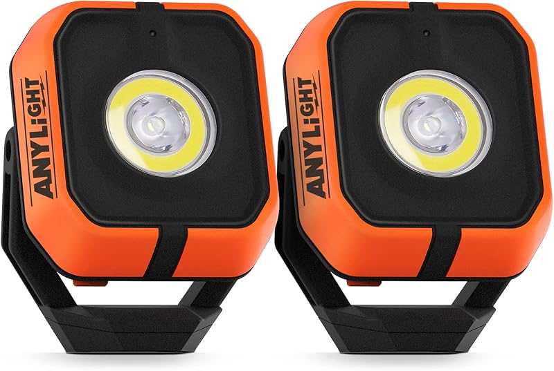Led Work Light with 4 Modes, 1200LM Portable COB Magnetic Light | Recharge Spotlight and Floodlight, 150° Rotate IP65 Waterproof for Car Repair and Camping (2 Packs Without Hook)