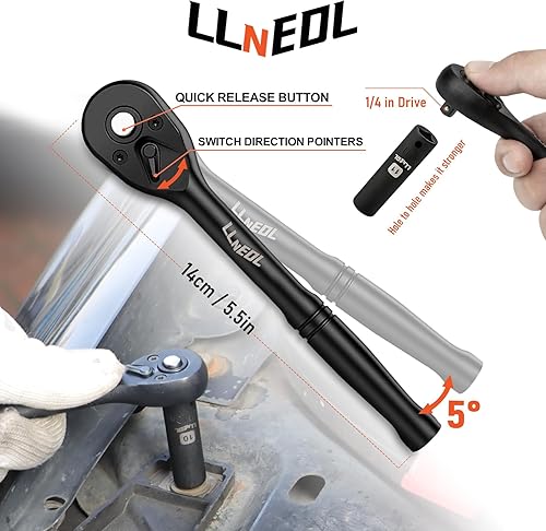 Miniatura 6 de LLNEDL Juego de llaves de impacto de 14 de pulgada, 83 piezas de llaves métricas y SAE de 0.15 a 0.59 pulgadas, 532-916 pulgadas, 6 puntos CR-V