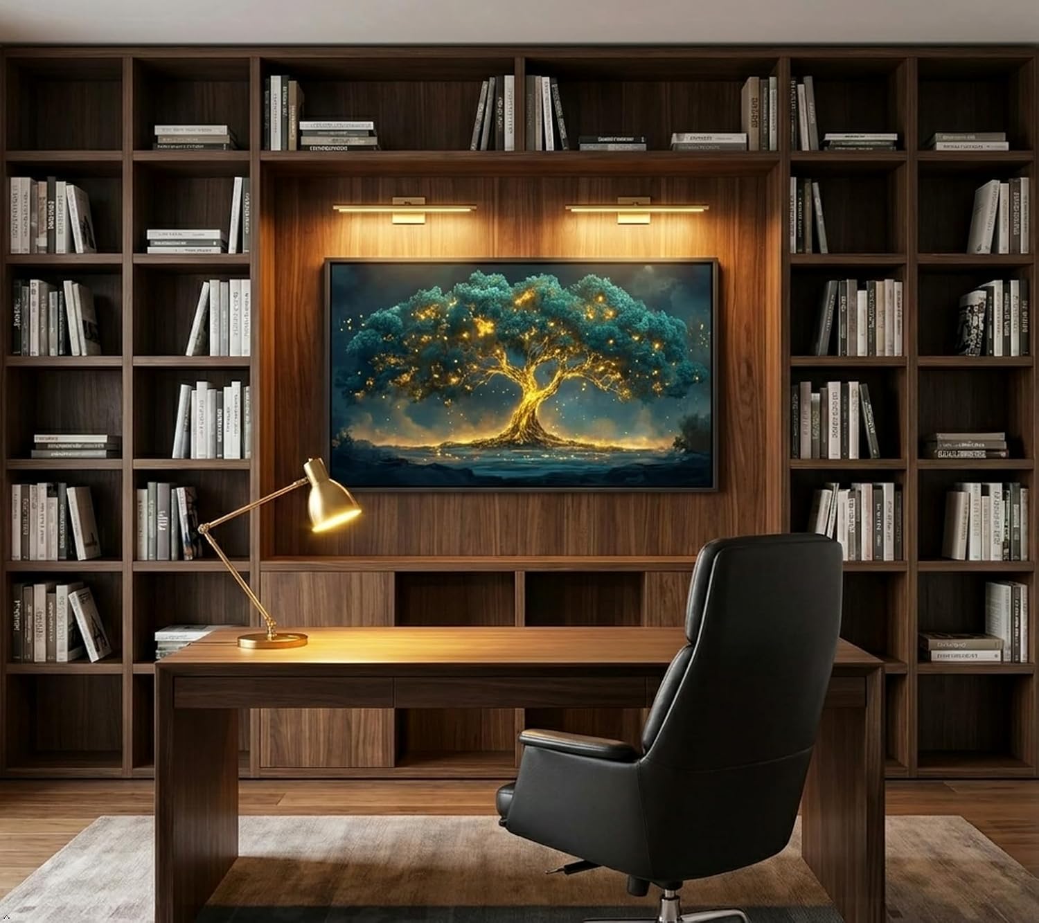 Large Framed Canvas Wall Art, 2D Green Gold Tree of Life Painting Picture Wall Decor, Glowing Tree of Life Poster Print Artwork for Living Room Yoga Room Hotel Bedroom Home Decoration 20x40in image 4
