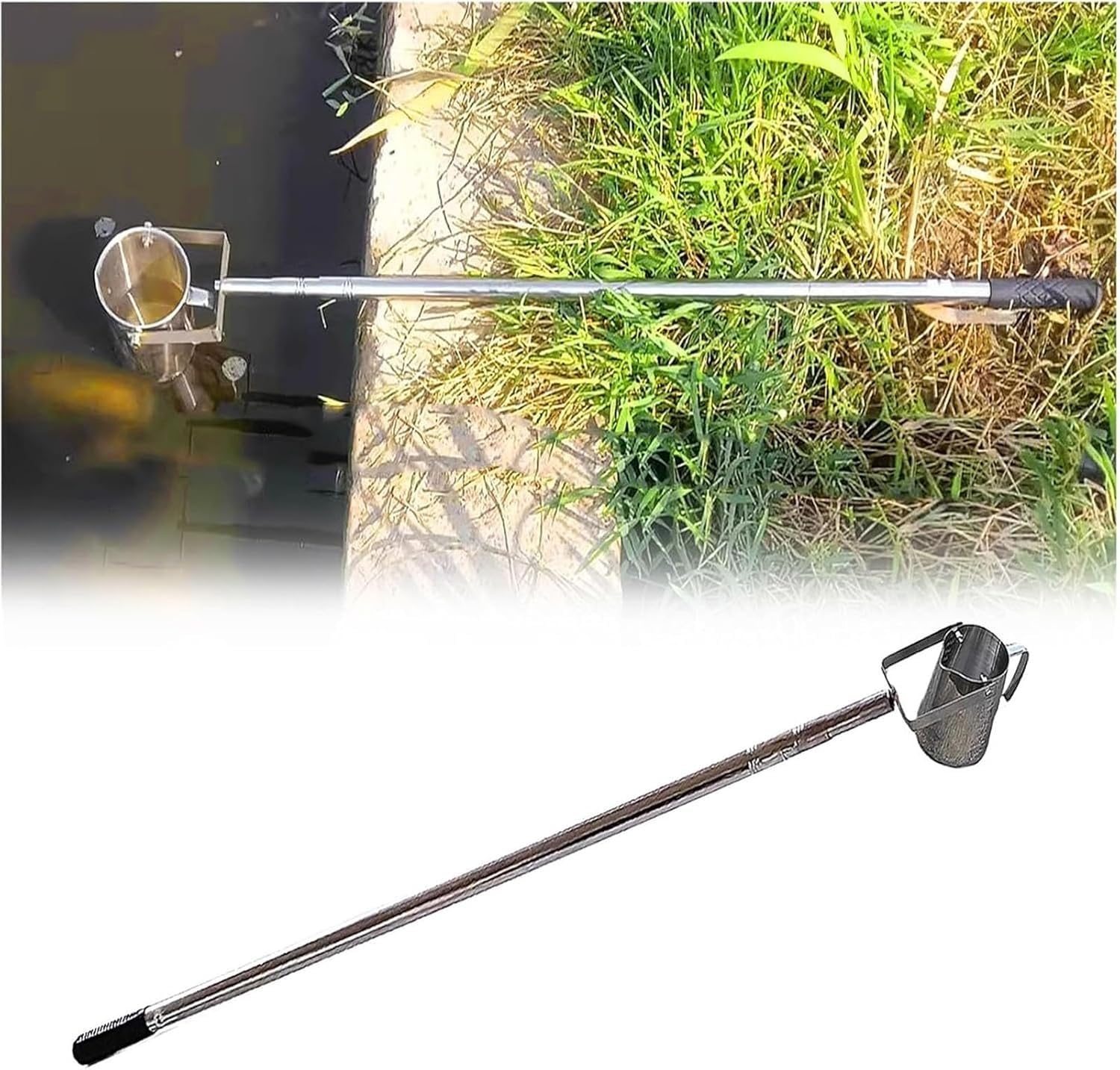 Wasserprobenehmer 500 Ml Wasserprobenehmer (Dipper) Mit Teleskopstange – Edelstahl-Probenentnahmestab Mit Messbecher Für Seen, Labor, Lebensmittel & Getränke(L 100-250cm)