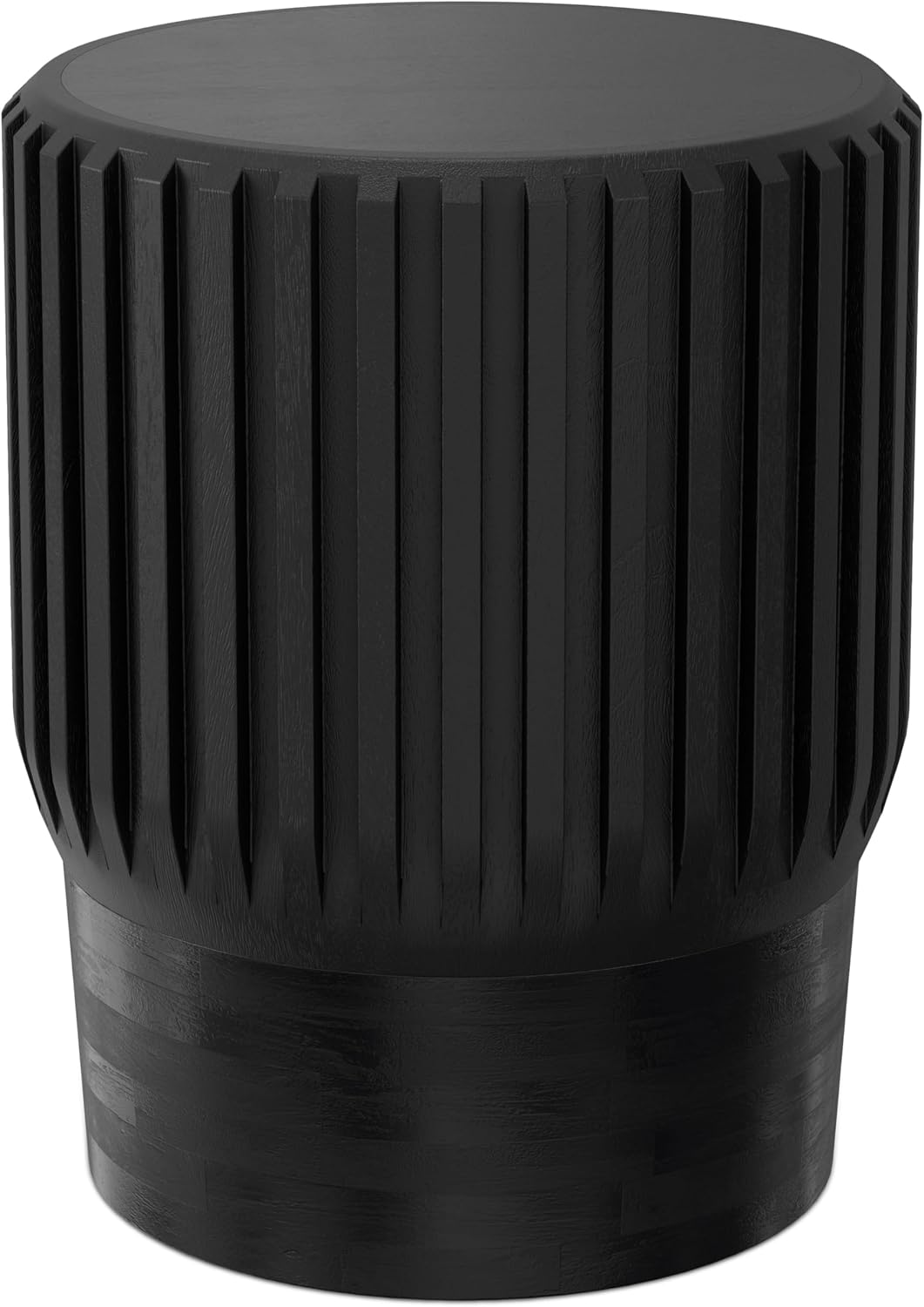 SIMPLIHOME Lyall End Table - 16 inch Wide Solid Mango Wood Round Accent Table with Gear-Fluted Sides in Black, Contemporary Nightstand or Lamp Stand for Living Room or Bedroom, Assembled
