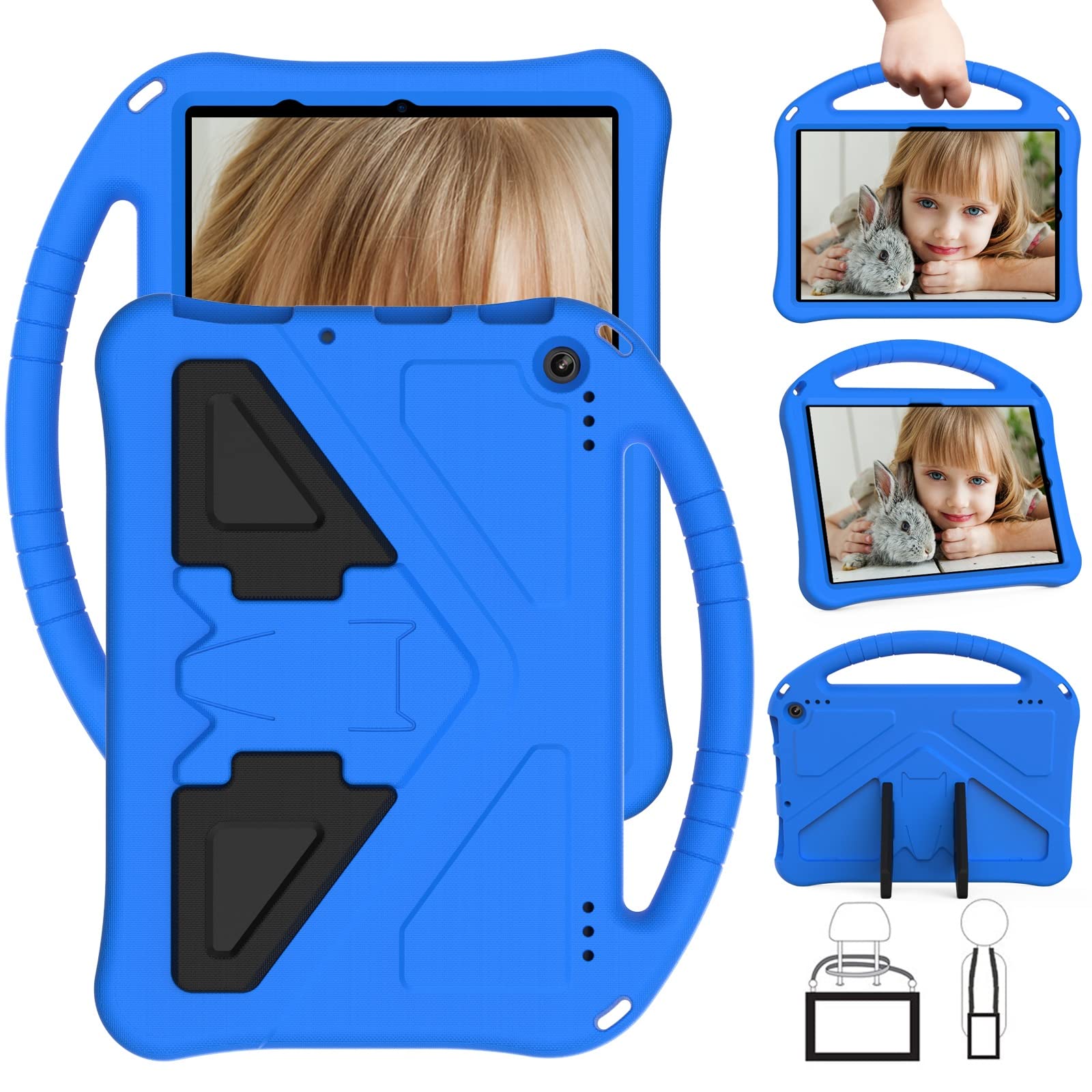 Pokrywa tabletu Dla dzieci dla Kindle Fire HD10 2021. Sprawa, dla ognia Kindle HD 10. Plus 2021 Case, dla dzieci Eva Shockproof Lightweight Dropproof Stand Tablet Case Strona główna tabletu(Blu)