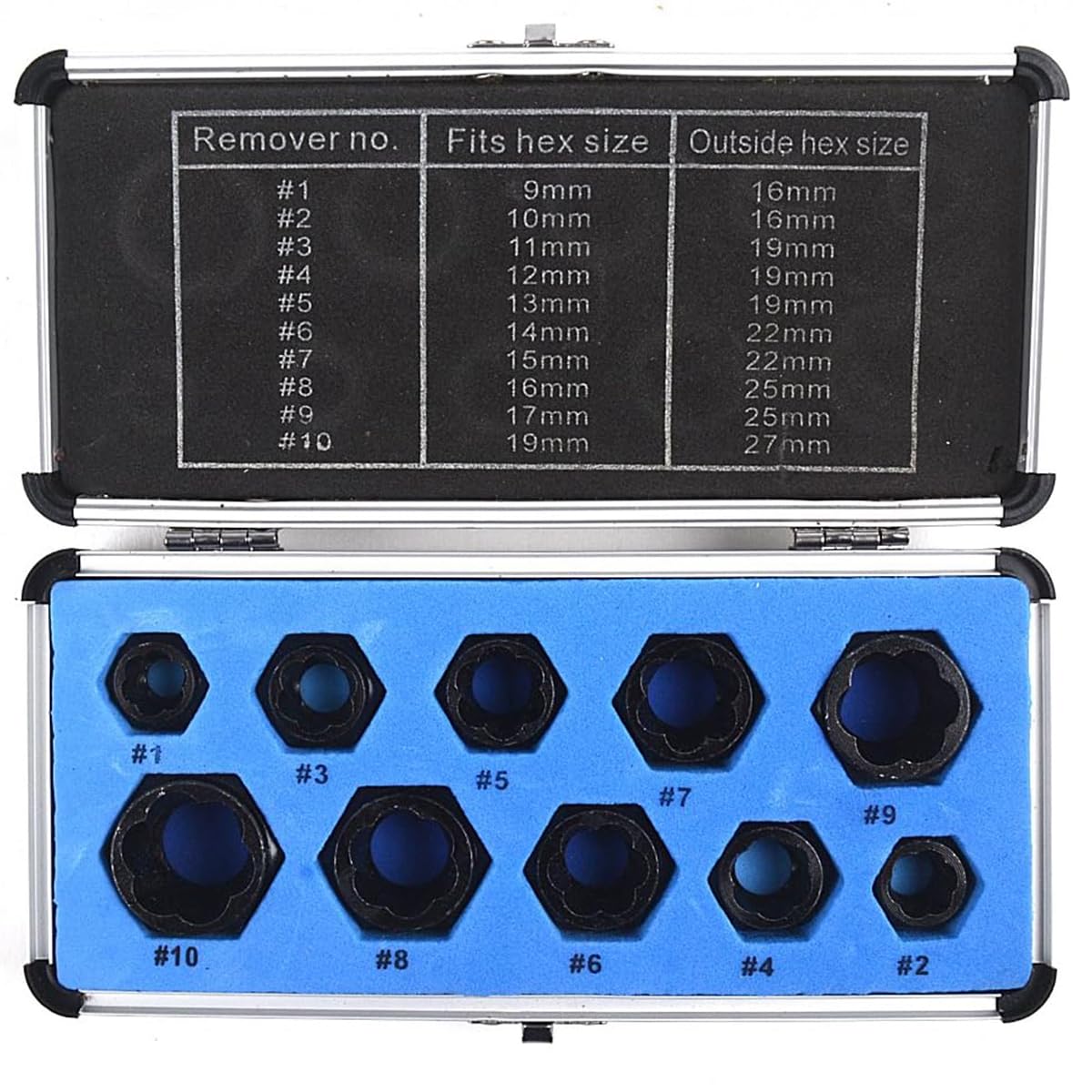 10Pcs Bolt Nut Extractor Set, Broken Nut Extractor With Storage Box 9-19mm Extraction Socket Kit For Damaged, Frozen, Rusty, Round Bolts, Broken Screws