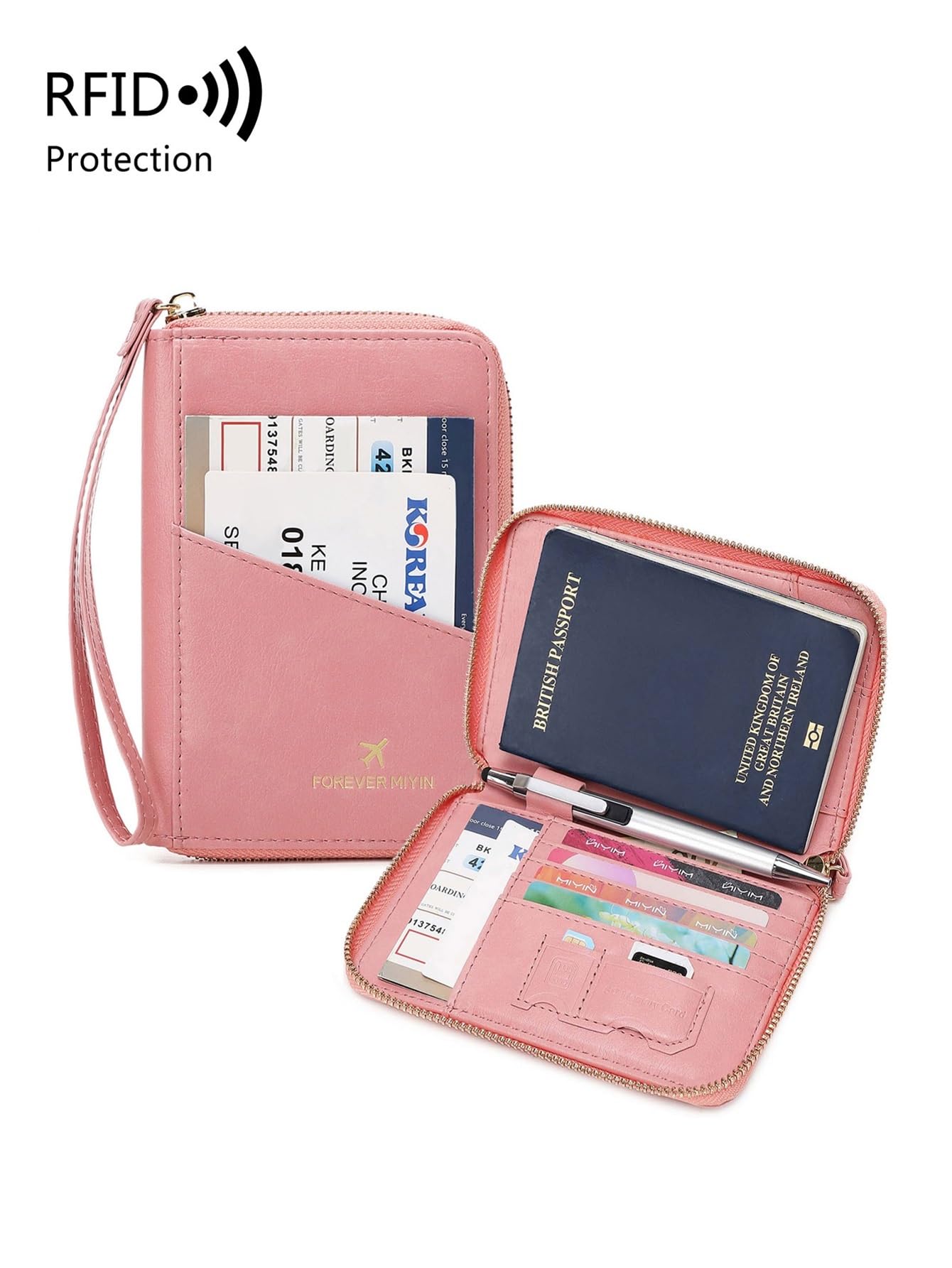 Bolsa de pasaporte retro para hombres y mujeres, RFID de moda, funda multifuncional de piel sintética, clip para pasaporte, accesorios de viaje, Hz726-azul rey, Talla única