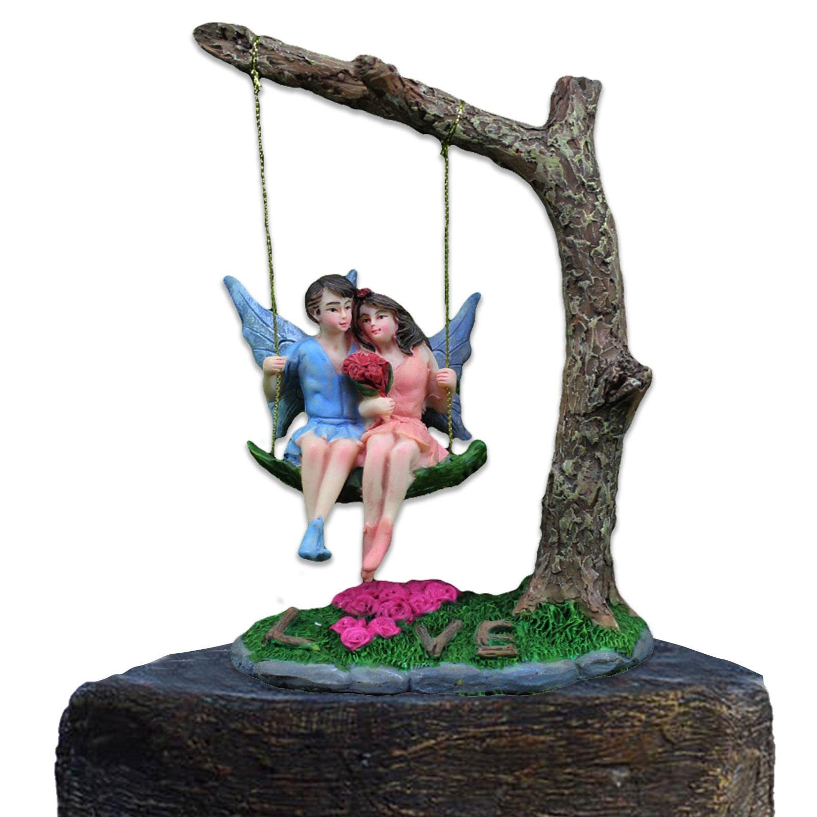 Statuina Fata In Resina Su Altalena – 7.4x4.6x8.5 Cm, Decorazione Da Giardino E Balcone, Regalo Per Amanti Del Verde