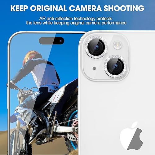 Miniatura 4 de Xfilm Protector de lente de cámara compatible con iPhone 1515 Plus, anillo de diamante de metal individual dureza 9H, protector a prueba de