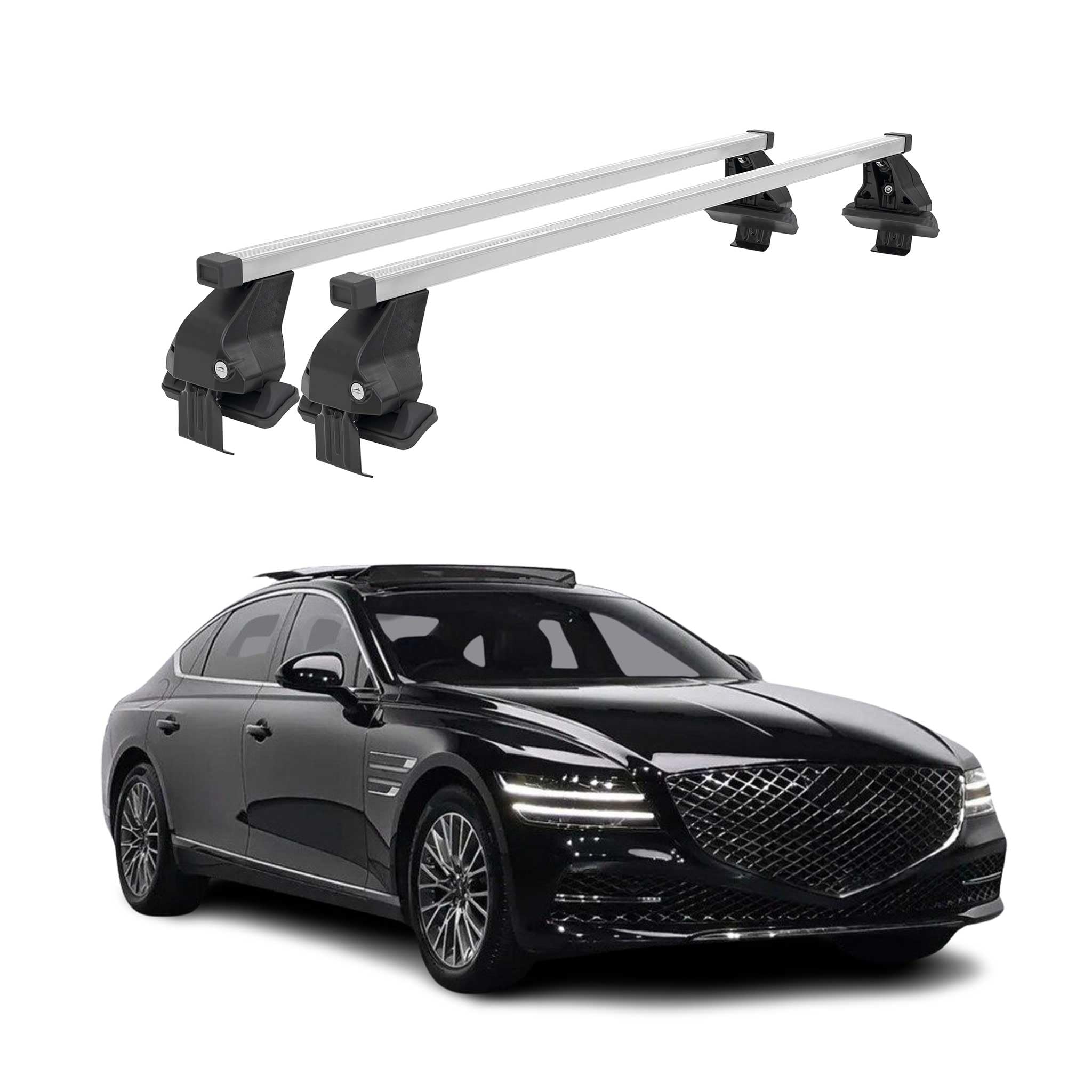 Menabo Lot de 2 barres de toit compatibles avec Genesis G80 2016-2023 Barres transversales Argenté