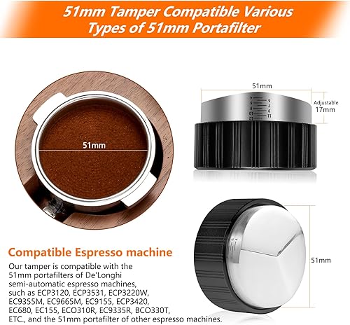 Miniatura 10 de IKAPE Distribuidor de café de 2.087 in, distribuidor de espresso de profundidad ajustable con escala, se adapta a todos los portafiltros de espresso