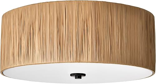 Miniatura 3 de Edvivi Lámpara de techo empotrada de 4 luces con pantalla de rafia, 16 pulgadas, lámpara de techo con forma de tambor natural de montaje empotrado,