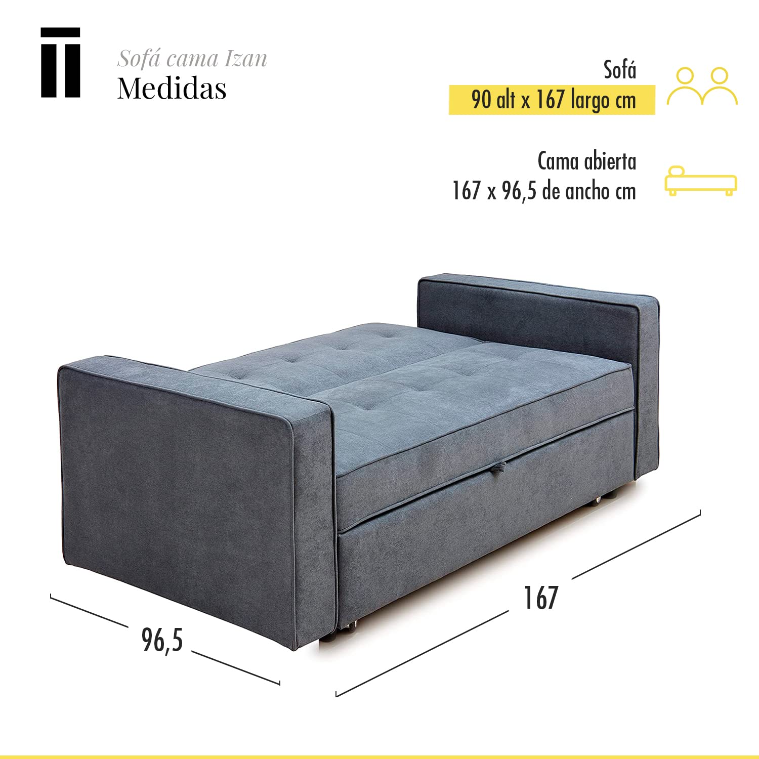 SHIITO | Modelo Izan - Sofá Cama | Apertura Clic-Clac | Cama Superior y Cama Inferior extraíble | Máximo Relax y Confort