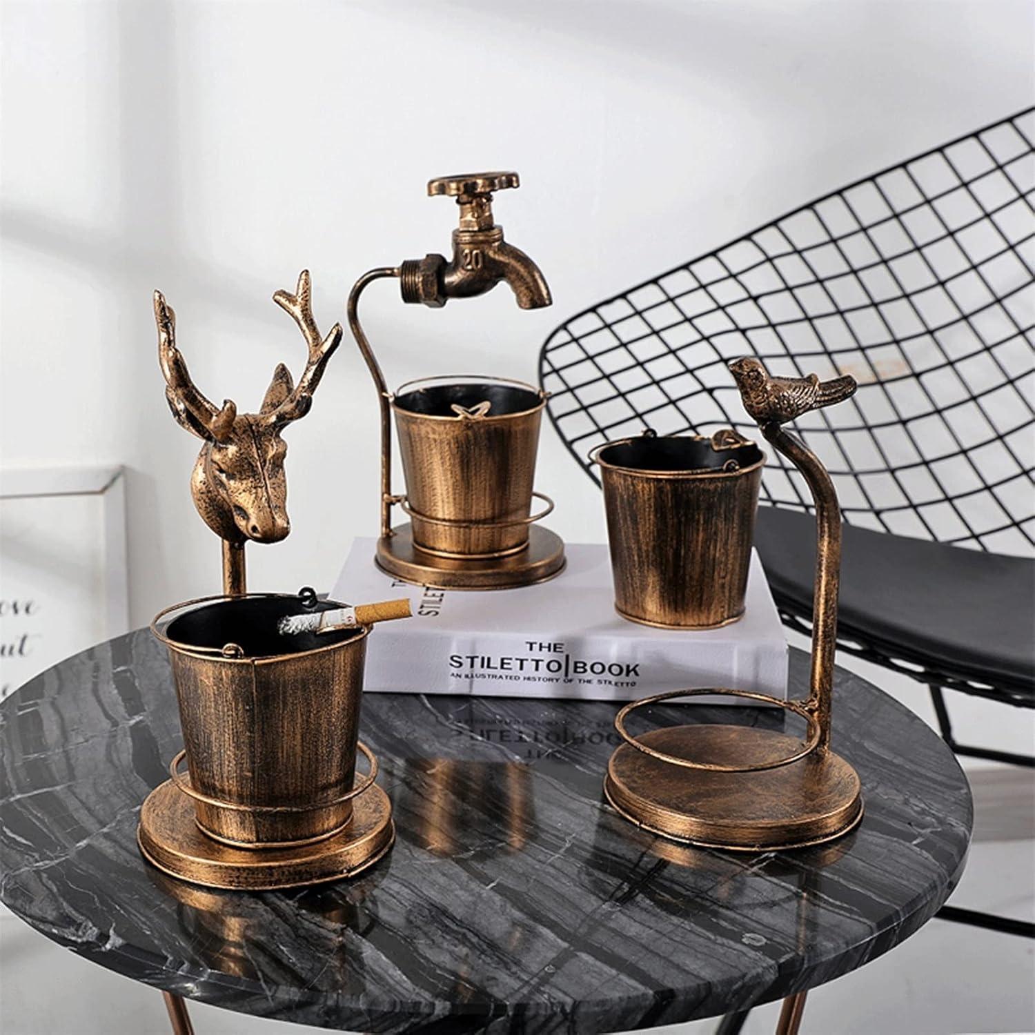 Home Ashtray Desktop Retro Ash trays Ornaments Home Living Room Unique Shape Ashtray Office Coffee Table Metal Ash Tray Household ashtrays(B)