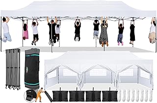 COBIZI 10x30 Pop Up Canopy with 8 Sidewall,Heavy Duty Canopy UPF 50+ All Season Wind Waterproof Commercial Outdoor Wedding Party Tents for Parties Canopy Gazebo with Roller Bag(10 x 30 ft White)