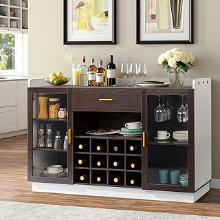 Karl home Farmhouse Wine Bar Cabinet, Liquor Cabinet Bar for Home, Kitchen Coffee Table with Storage, 55" Home Wine Stand for Kitchen, Living Room, Dining Room, White