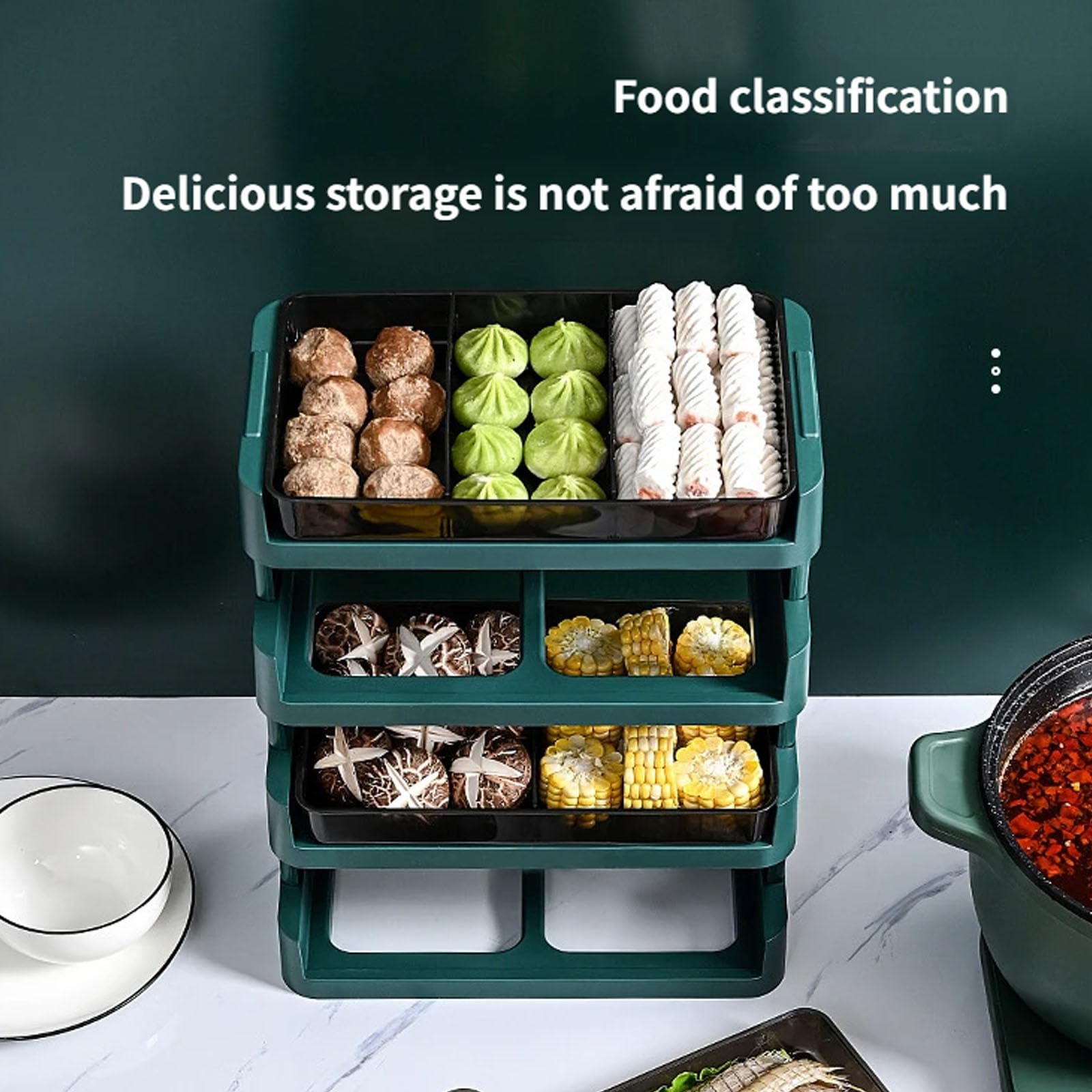 Organizzatori da Cucina in plastica a più Livelli con Scomparti Multipli per la Preparazione e Lo stoccaggio degli Alimenti, Design salvaspazio Pianificatore Alimentare in plastica