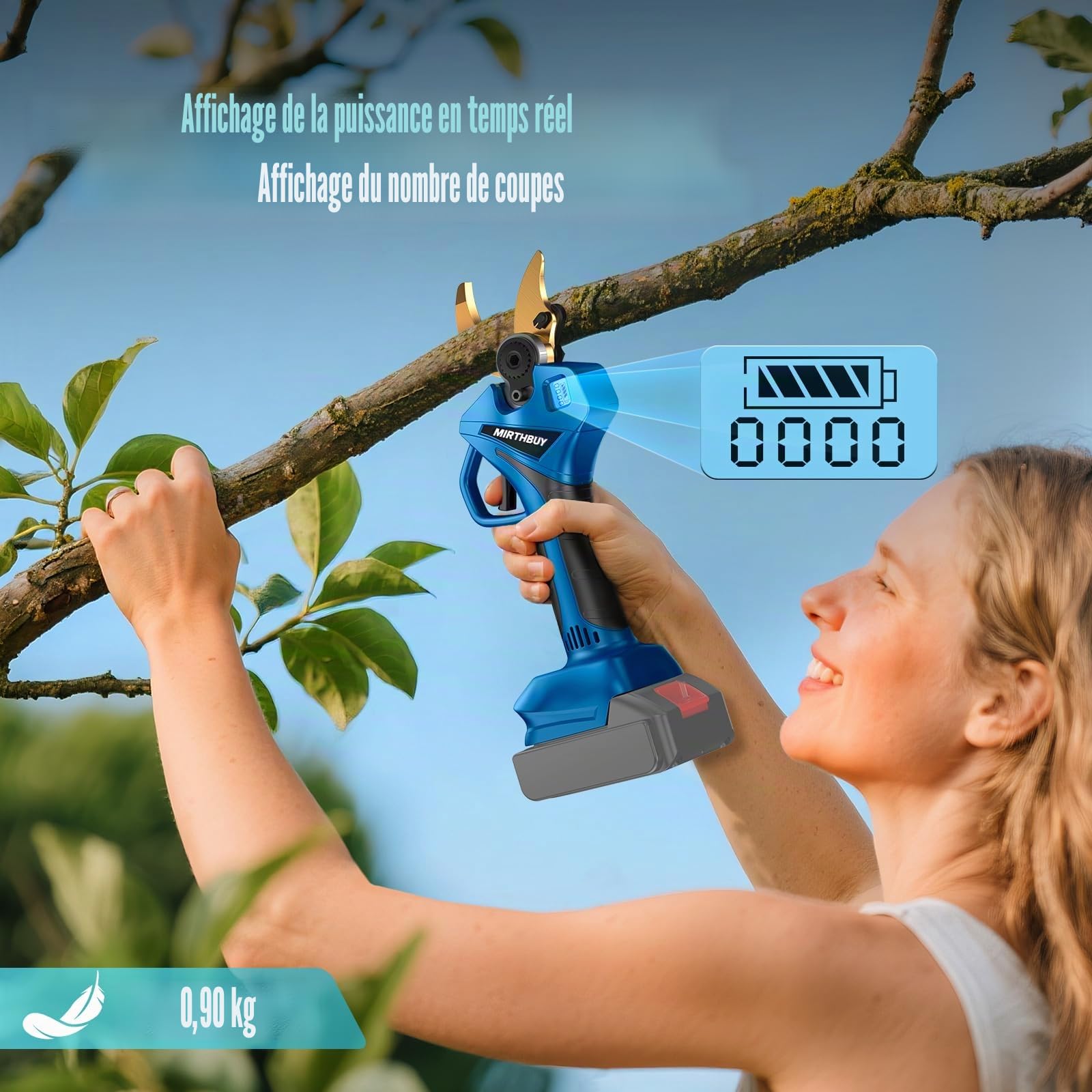 Sécateur Électrique Sans fil, Professionnel Secateur avec LCD affichage, Diamètre de coupe max 65mm, pour tailler les arbres ainsi que les arbres fruitiers, pour Makita 18V (no batterie)