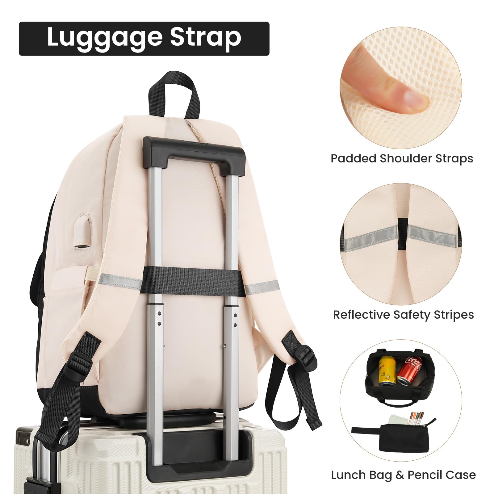 YAMTION Sac à dos d'école 3 pièces pour adolescentes, filles et femmes, ensemble de sac à dos kawaii avec sac à déjeuner et trousse à crayons pour l'école