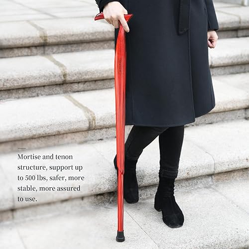 Miniatura 5 de ispuoocti Wooden Walking Cane for Men and Women -Natural Solid Wood, 3 Rubber Tips, Heavy Duty, with Travel Bag- Wooden Walking Stick, Ergonomic