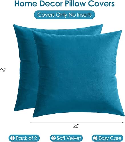 Miniatura 3 de Homelike Moment Juego de fundas de almohada cuadradas decorativas de terciopelo verde azulado de 26 x 26 pulgadas para sofá, dormitorio, automóvil,