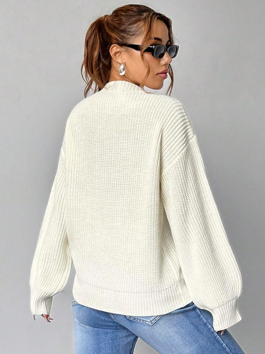 SKAYS Women's Casual V-Neck Sweater Drop Shoulder Long Sleeve Solid Color Knit Pullover - Image 3