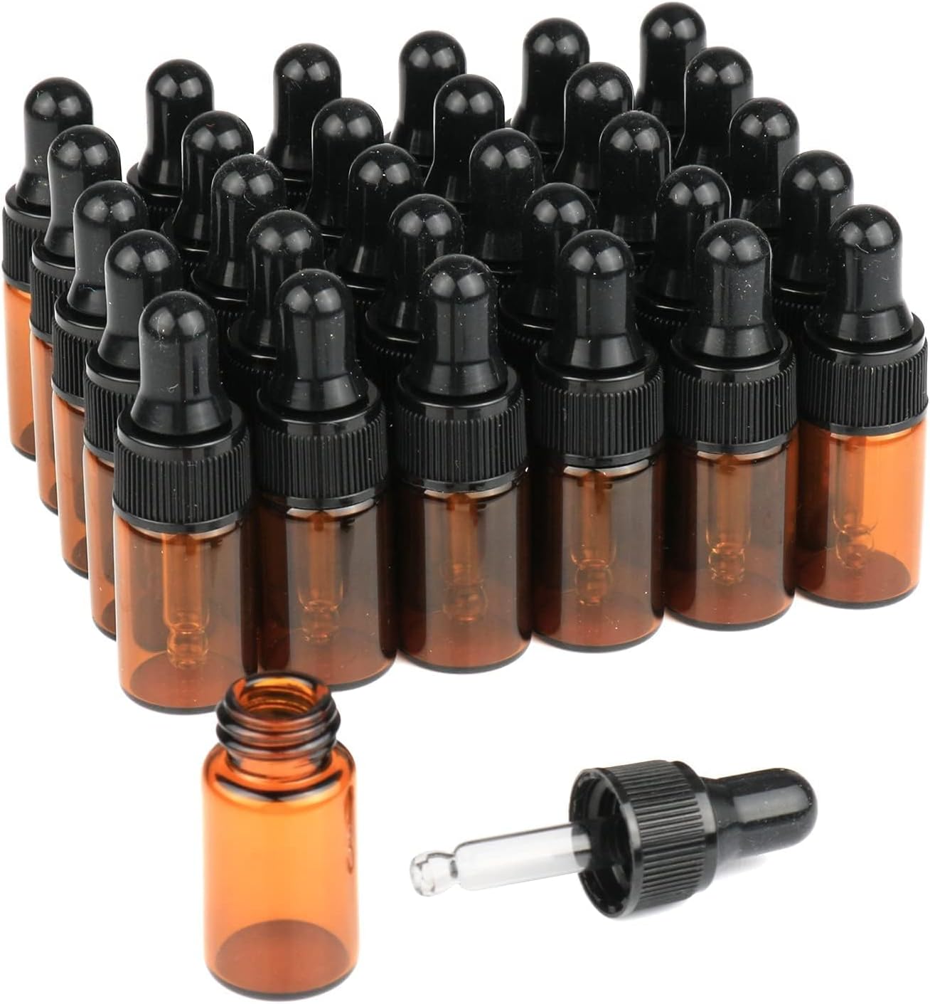 3ml Amber Glass Mini Dropper Bottles with Black Caps - Small Empty Glass Vial Sample Bottles, Ideal for Essential Oils, Perfumes and Traveling