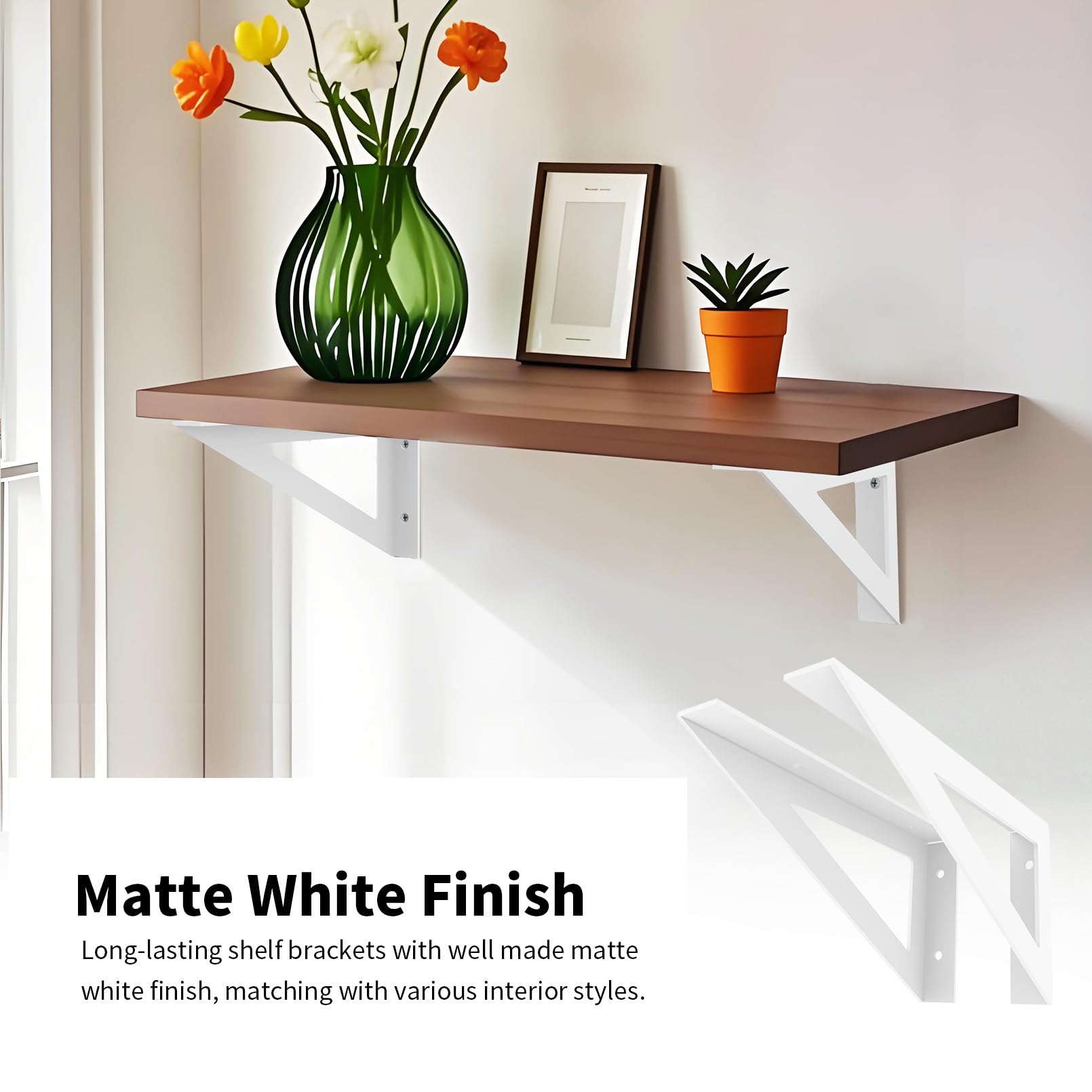 BRATA White Shelf Brackets 250mm, 4 Pack Heavy Duty Shelf Brackets, Decorative Shelving Brackets Wall Shelf Bracket - Image 2